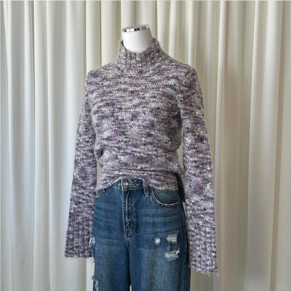 Vtg Y2K Old Navy Mohair Blend Purple Space dye Fuzzy Knit Sweater Mock Neck S - Picture 4 of 8
